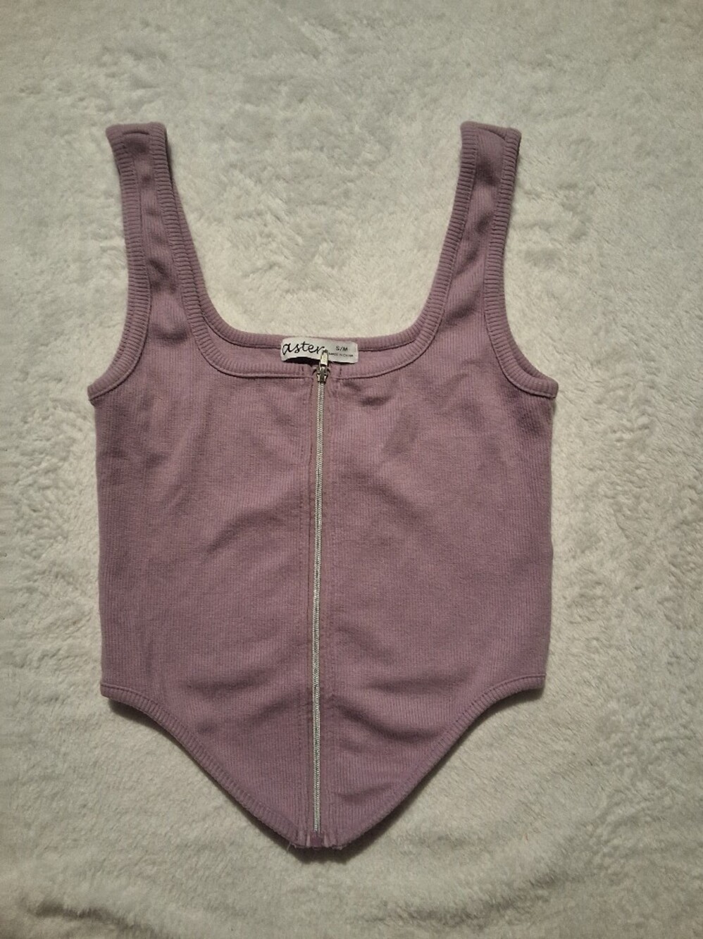 Aster Mauve Ribbed Zip-Front Crop Top